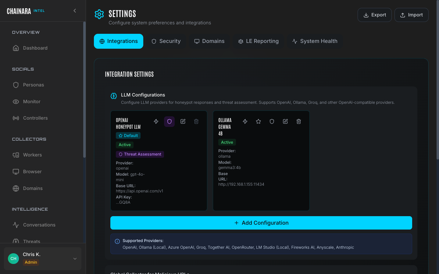 Settings: Integrations