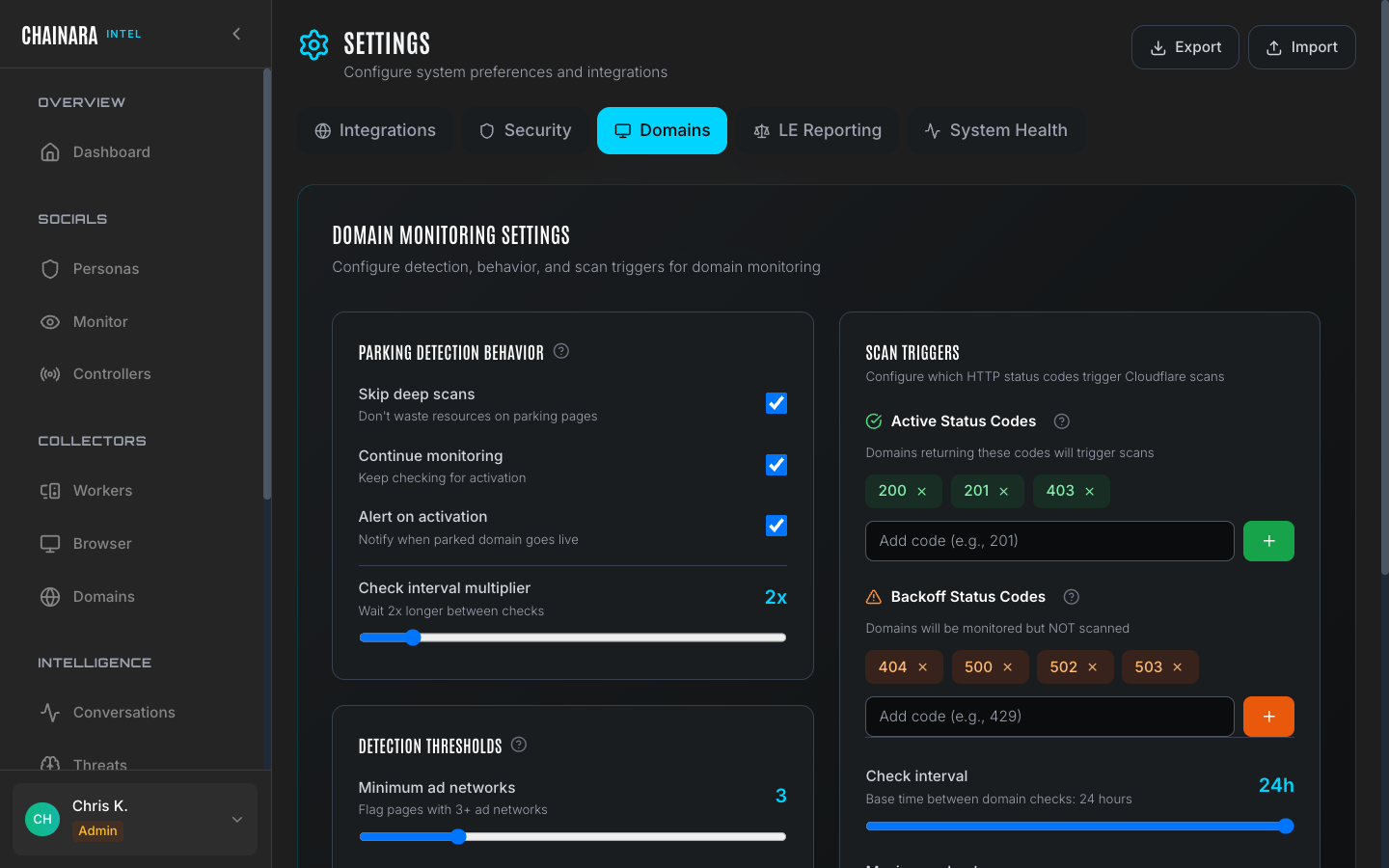 Settings: Domains
